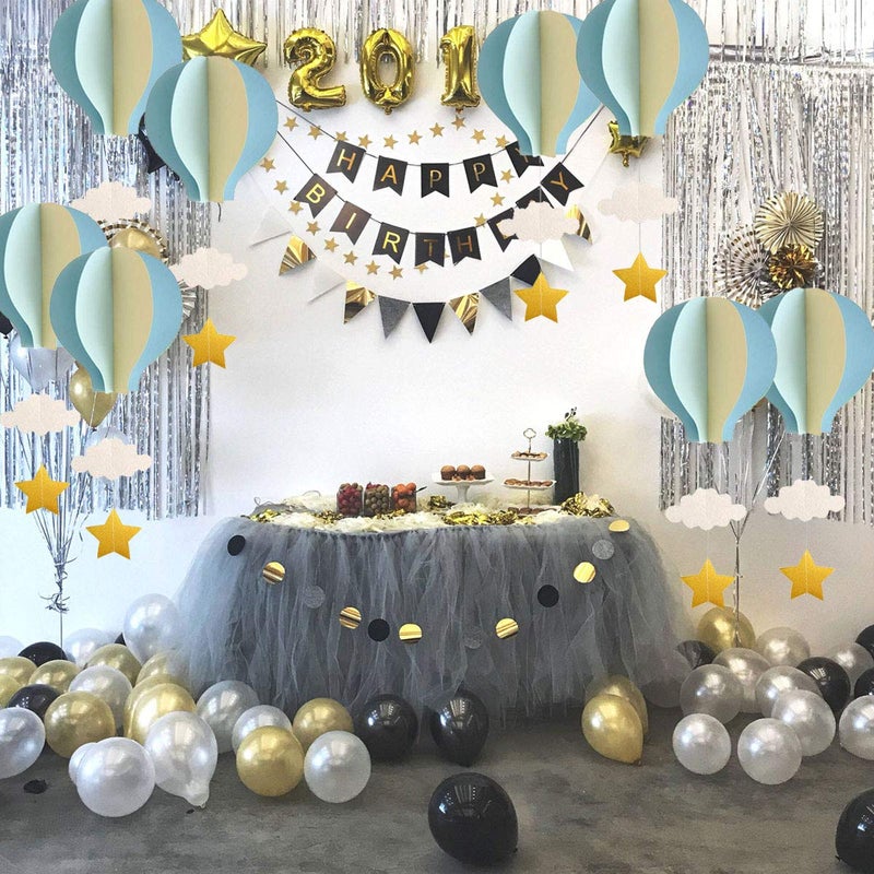 REOLAN Hot Air Balloon Garland Decorations - 8 Pack Large Size Pastel Cloud Hot Air Balloon 3D Paper Garland Hanging Decorations for Wedding, Birthday, Baby Shower, Christmas Party - Blue - Image 5